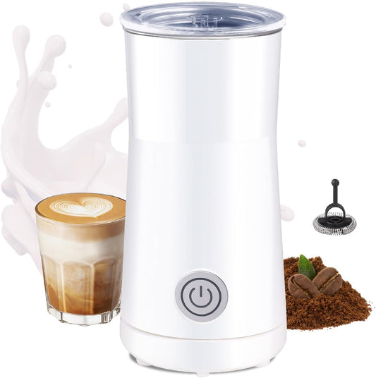 Milk Frother Simple Milk Frother and Steamer 2-In-1 Milk Steamer with Hot Milk Foam and Hot Milk for Latte, Macchiato, Cappuccinos, White （Medium）