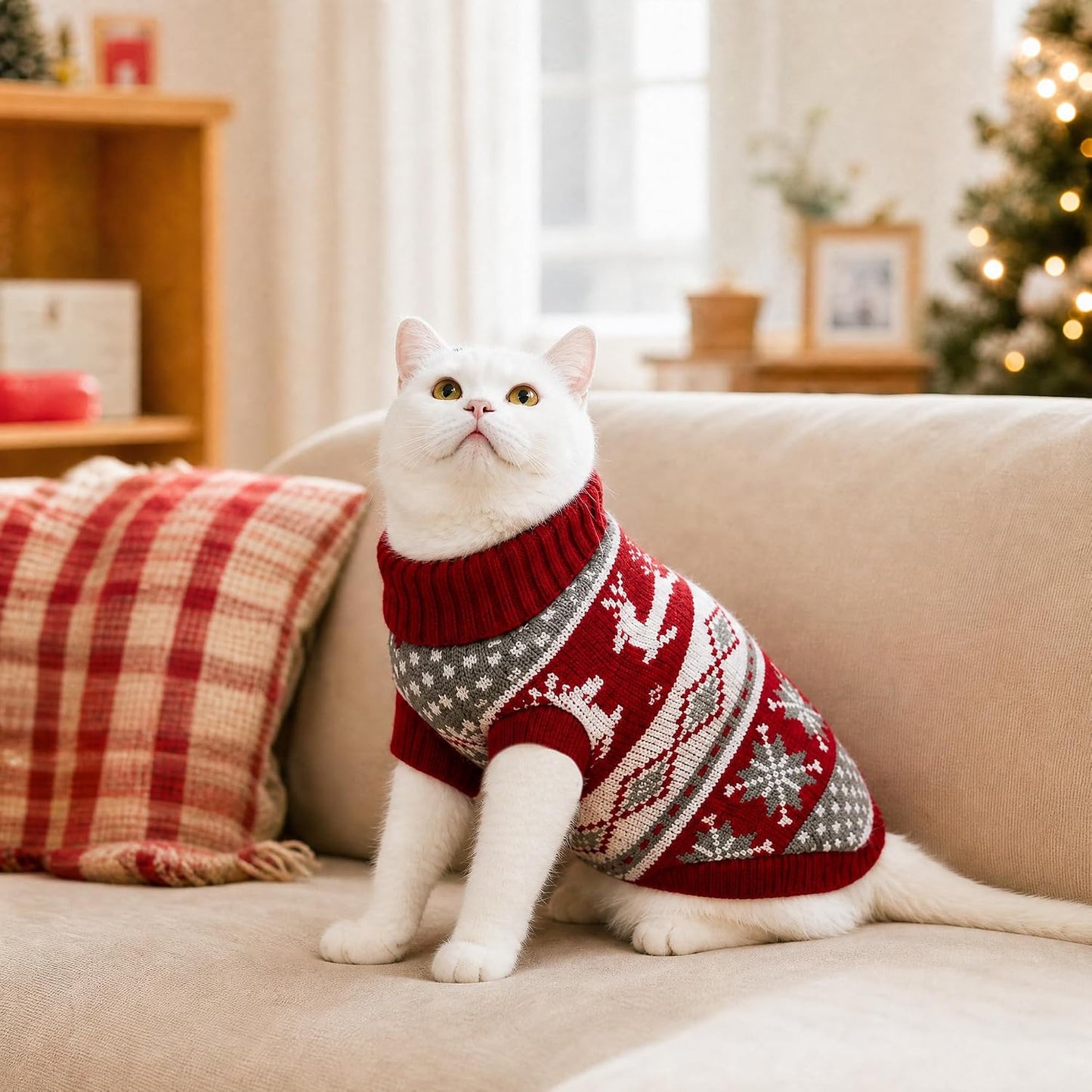 Dog Christmas Sweaters Pet Winter Knitwear Xmas Clothes Classic Warm Coats Reindeer Snowflake Argyle Sweater for Kitty Puppy Cat-S