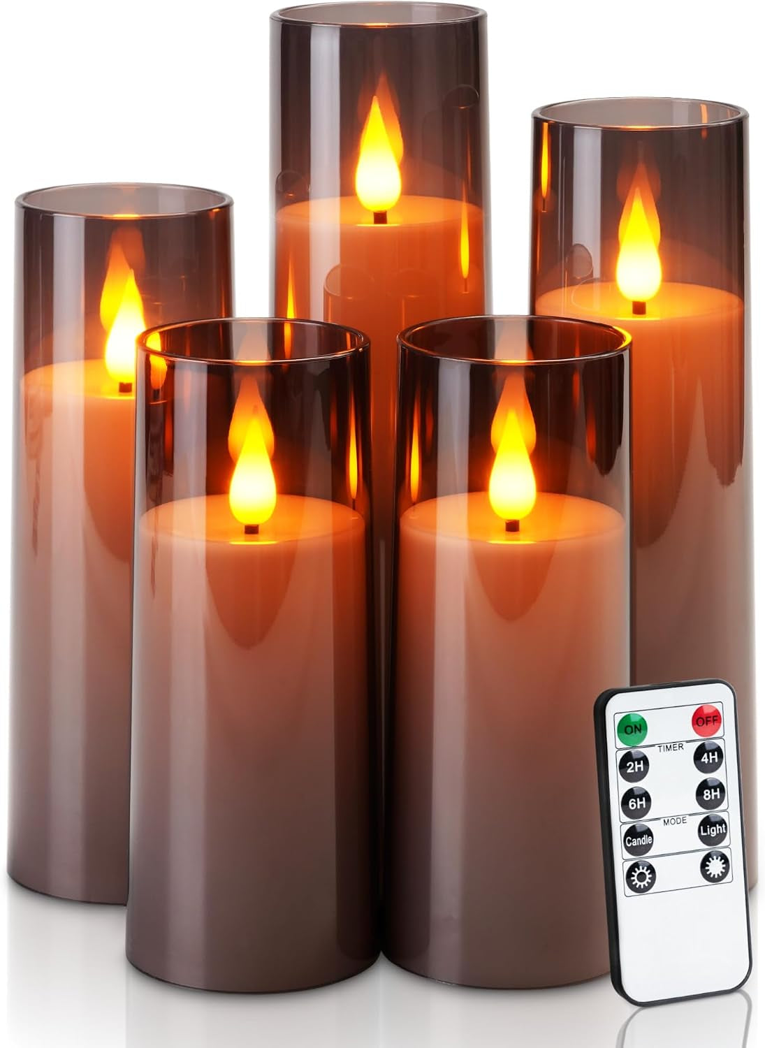 Flameless LED Battery Operated Candles with Remote Timer, Grey