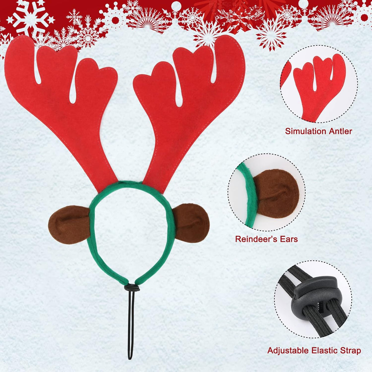Dog Reindeer Antlers Costume, Christmas Headband Set for Large Dogs