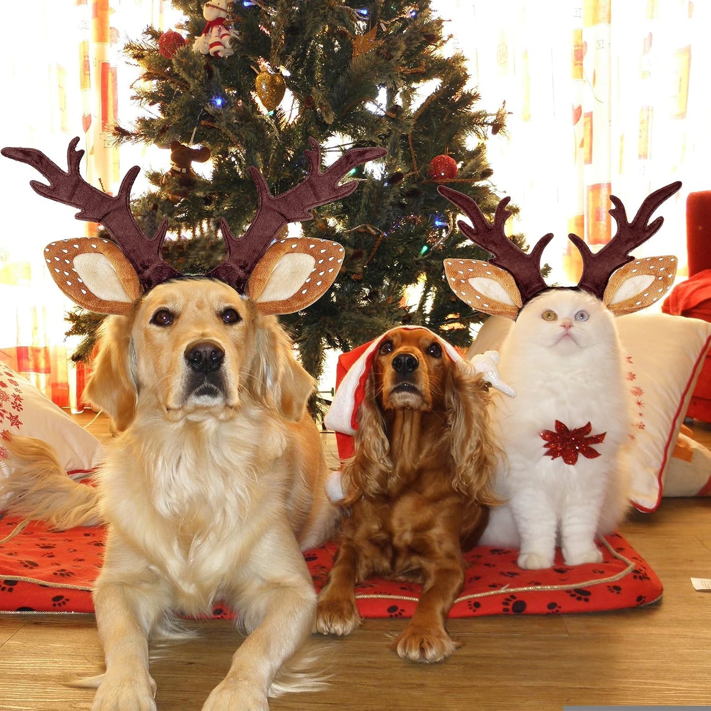 Dog Cat Christmas Reindeer Antlers Headband Classic Adjustable Elk Hat Headwear Pet Deer Cospaly Costumes Accessories (L(For Medium Big Dogs))