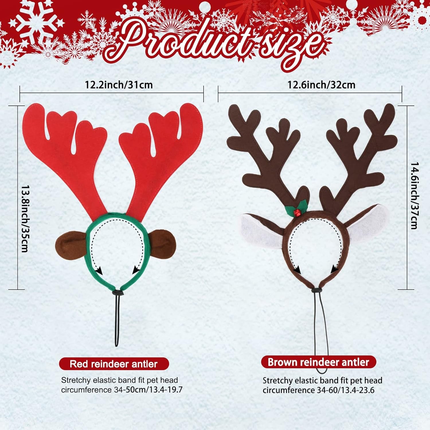 Dog Reindeer Antlers Costume, Christmas Headband Set for Large Dogs