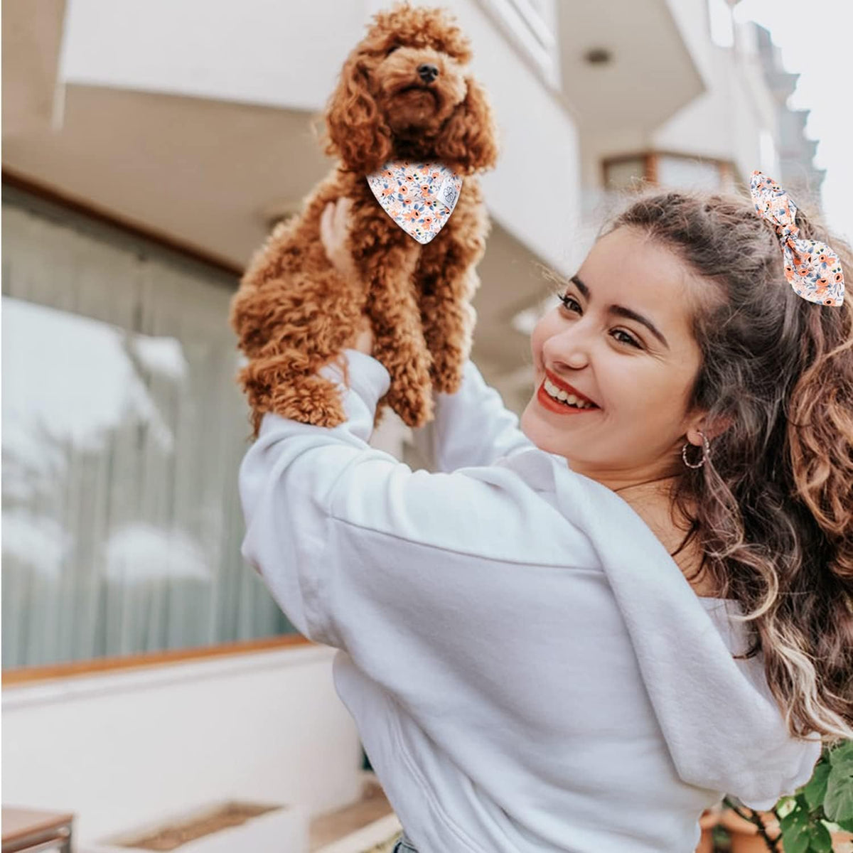 Floral Dog Bandanas Girl Matching Dog Bandana and Scrunchie Small